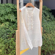 Women's Linen Vest with Tassel Detail – Mid‑Length Sleeveless Top