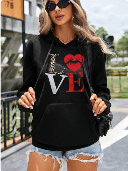 Retro Love Print College Style Women's Pullover Hoodie