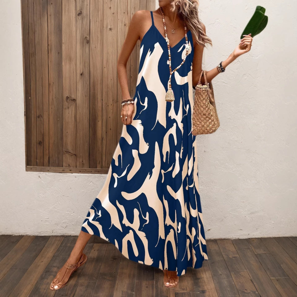 Womens Fashionablecasual and Sexy Printed Strap Dress