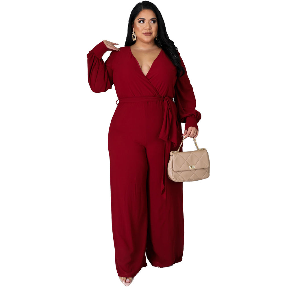 Chic Belted Straight-Leg Solid Jumpsuit