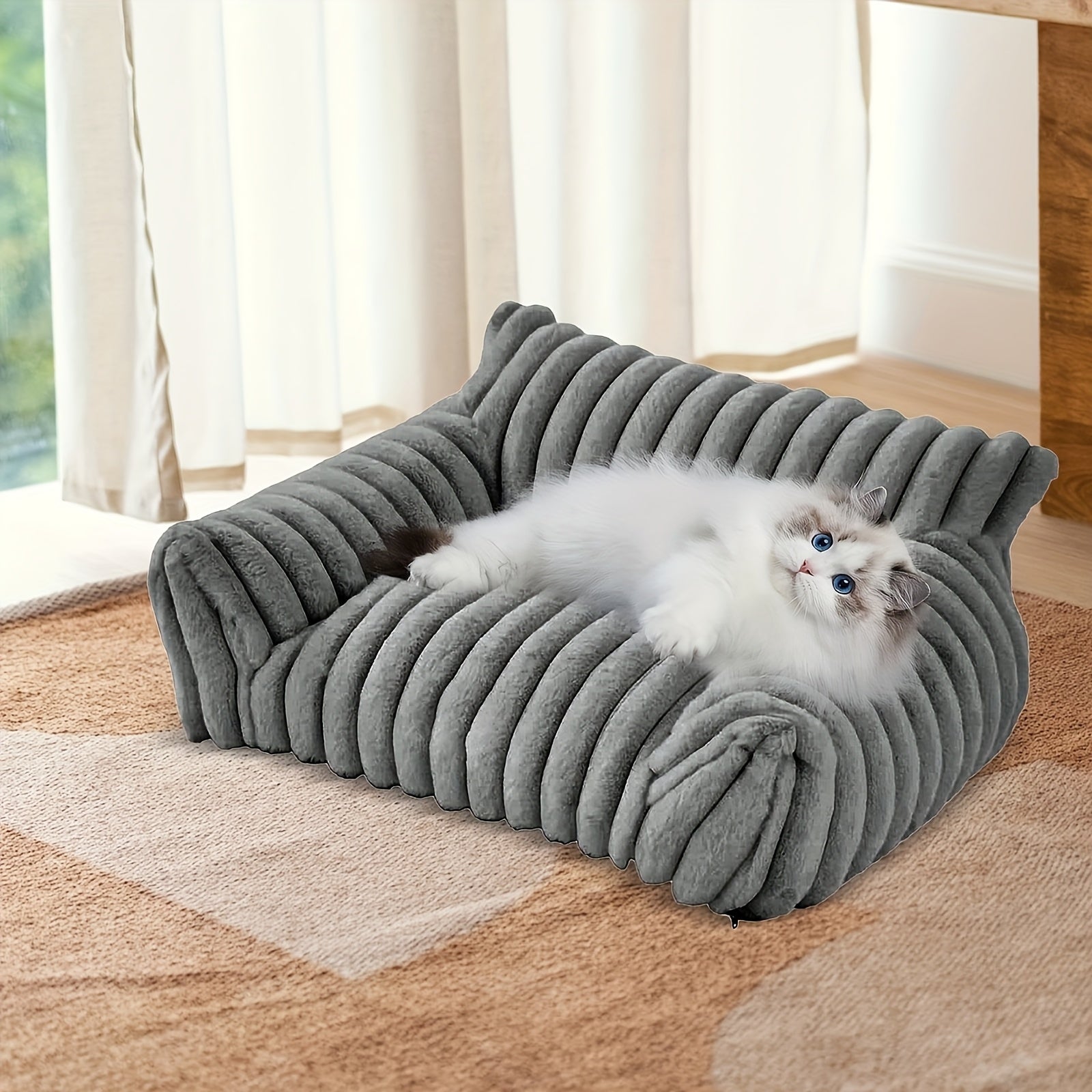 Extra Large Extra Wide Plush Cat Sofa Bed With Removable Machine-Washable Cover - Extra Tall Raised Edges, Extra Thick Cushioning - Extra Large Pet Furniture For Indoor Cats - Luxury Bed For Multi-...
