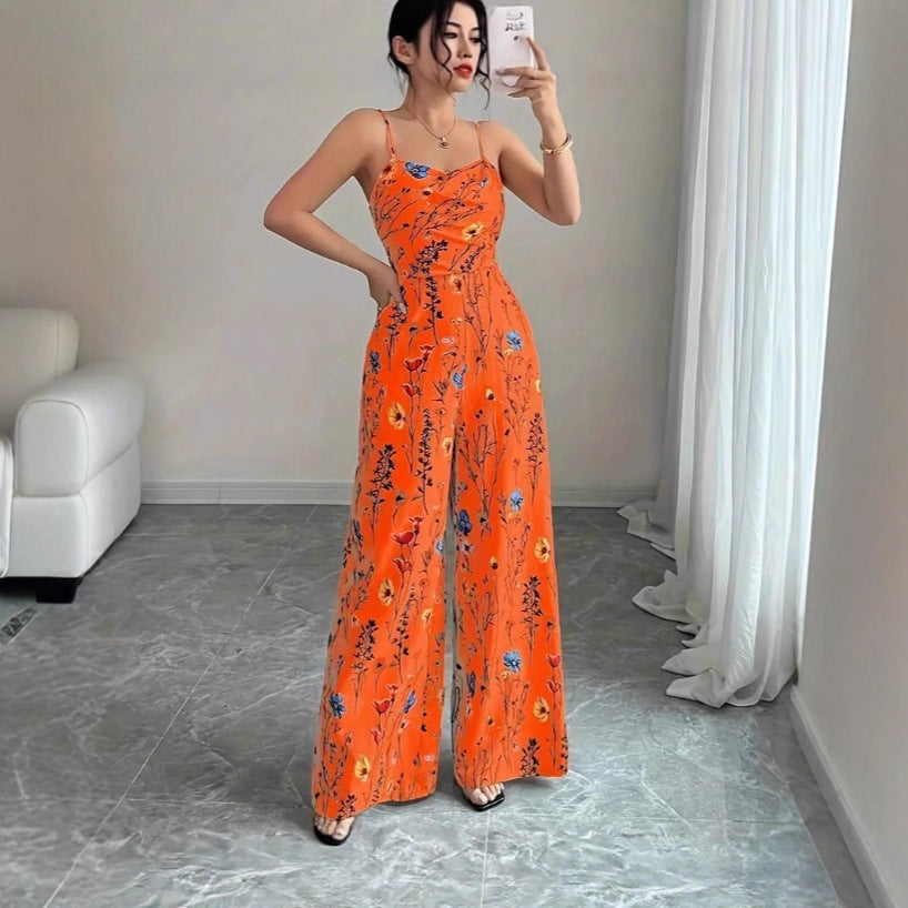 Floral Print Strappy Slimming Jumpsuit
