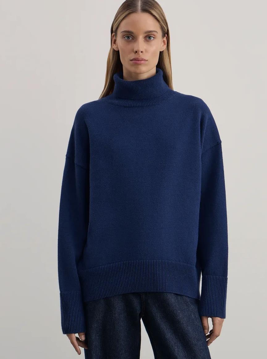 Women's Solid Color Pullover Knitted Sweater with High Neck