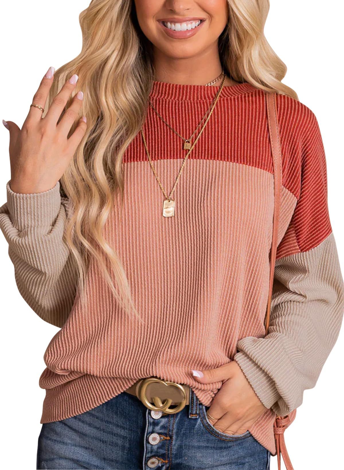 Chic Colorblock Long-Sleeve Loose Pullover Sweater