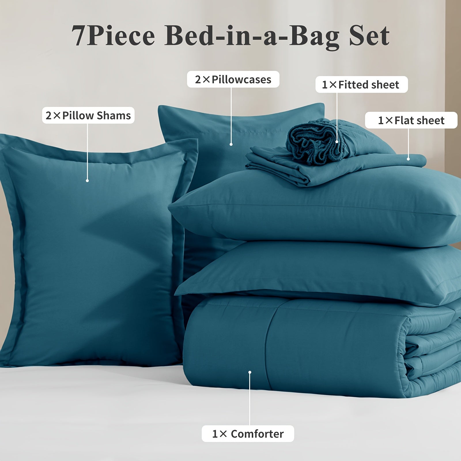 7pcs Ultra-Soft Bed In A Bag, Down Alternative Bedding Sets With All Season Quilted Comforter, Flat Sheet, Fitted Sheet, Pillowcases -Gifts For The Family And Friends