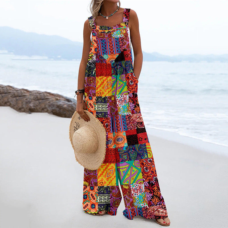 Cotton Linen Button Suspender Jumpsuit