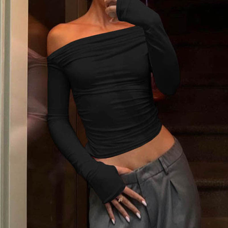 Chic Cold-Shoulder Pleated Slim Fit Top