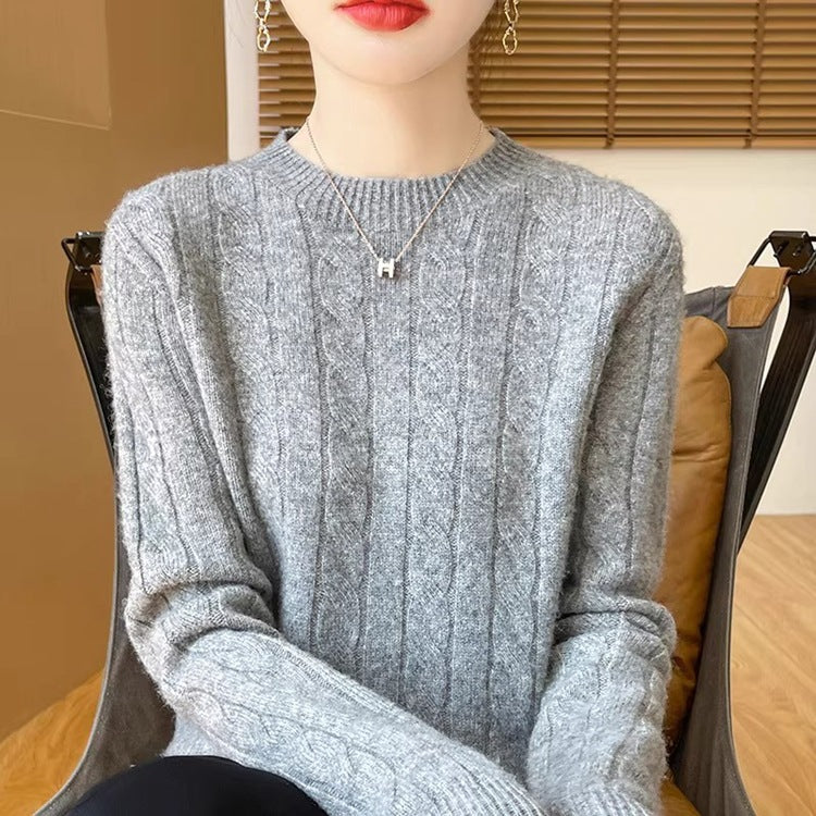 Twist Sweater Knit Vintage Round Neck Base Shirt