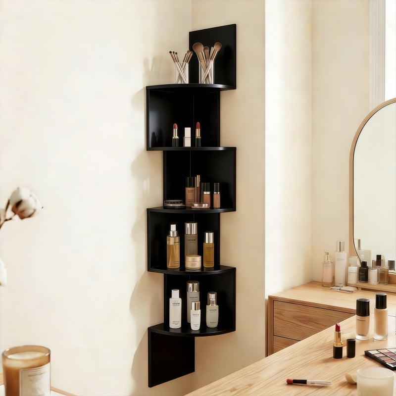 5-tier vintage style corner wall shelf in black and white