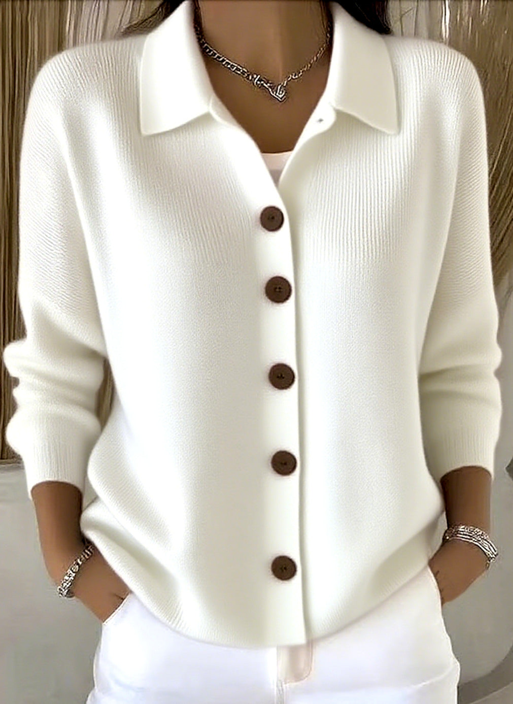 Button-knitted Lapel Sweater Cardigan Coat for Women