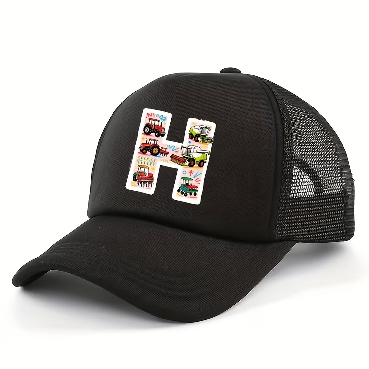 Adjustable Construction Vehicle Printed Trucker Hat for Kids