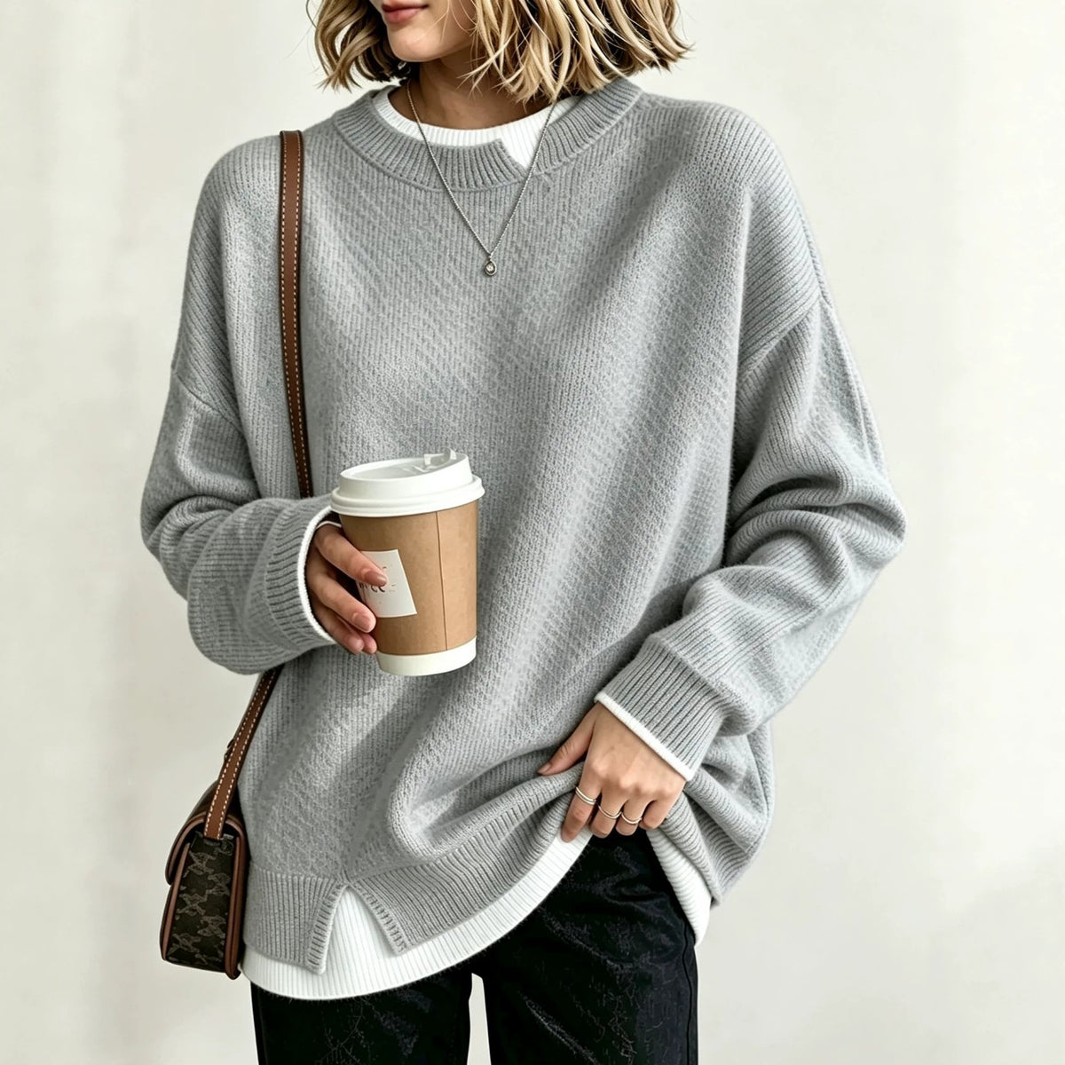 Womens Fashion Loose-fit Knitted Pullover Top