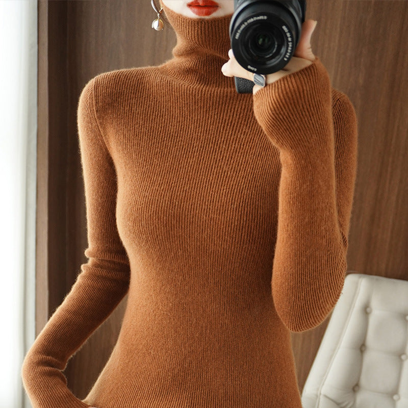 Long-sleeve Stretchy Slim-fit Knit Bottoming Top for Fallwinter