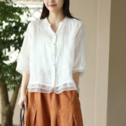 Retro Cotton-Linen Shirt Womens Artistic Cardigan Embroidered Blouse