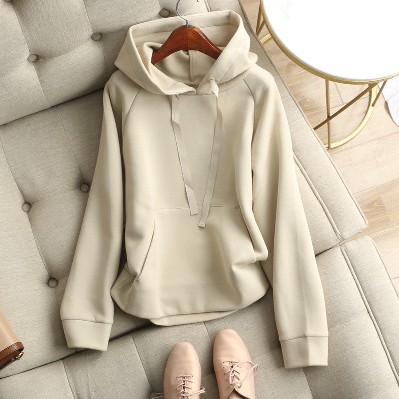 Women's Casual Solid Color Drawstring Hooded Loose Sweater