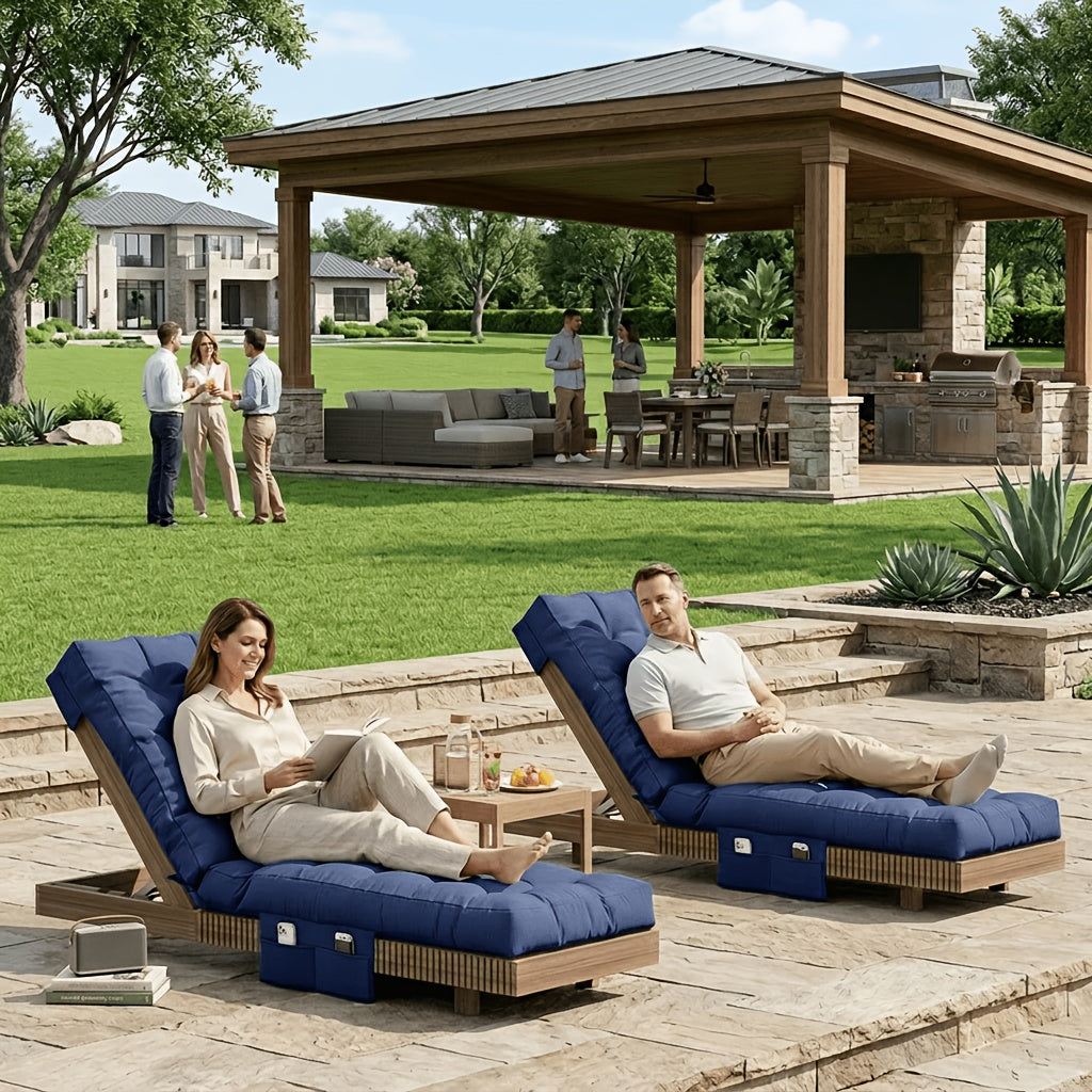 [Plush Patio Pad] 1pc/2pcs Upgrade Replacement Chaise Lounge Cushion Only - 5" Thick Plush Patio Pad, Waterproof Fade-Resistant, Non-Slip Foam, With Side Pocket & Removable Washable Cover