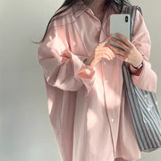 Polo Collar Single Row Button Loose Long Sleeve Long Shirt