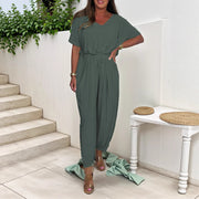 Chic V-Neck Lace-Up Loose Jumpsuit for Women