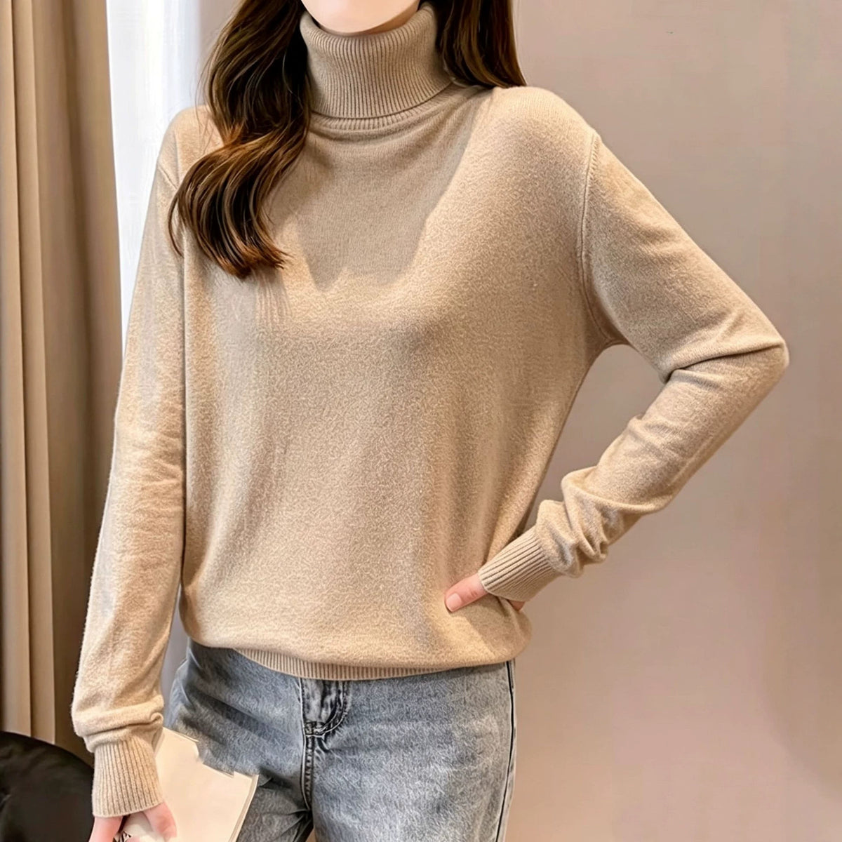 Womens Turtleneck Pullover Sweater Top