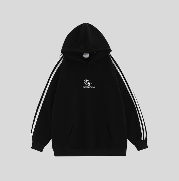 Women's Fleece-Lined Striped Casual Hoodie