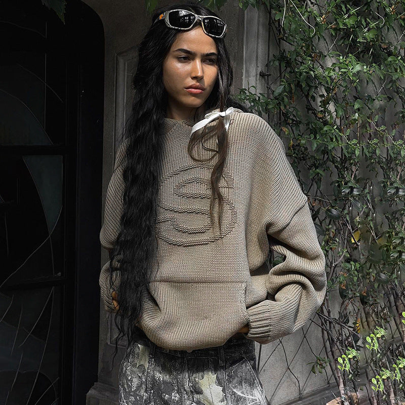 Women's Clothing Solid Color Loose Long Sleeves Pullover Patchwork Letters Fashion Sweater