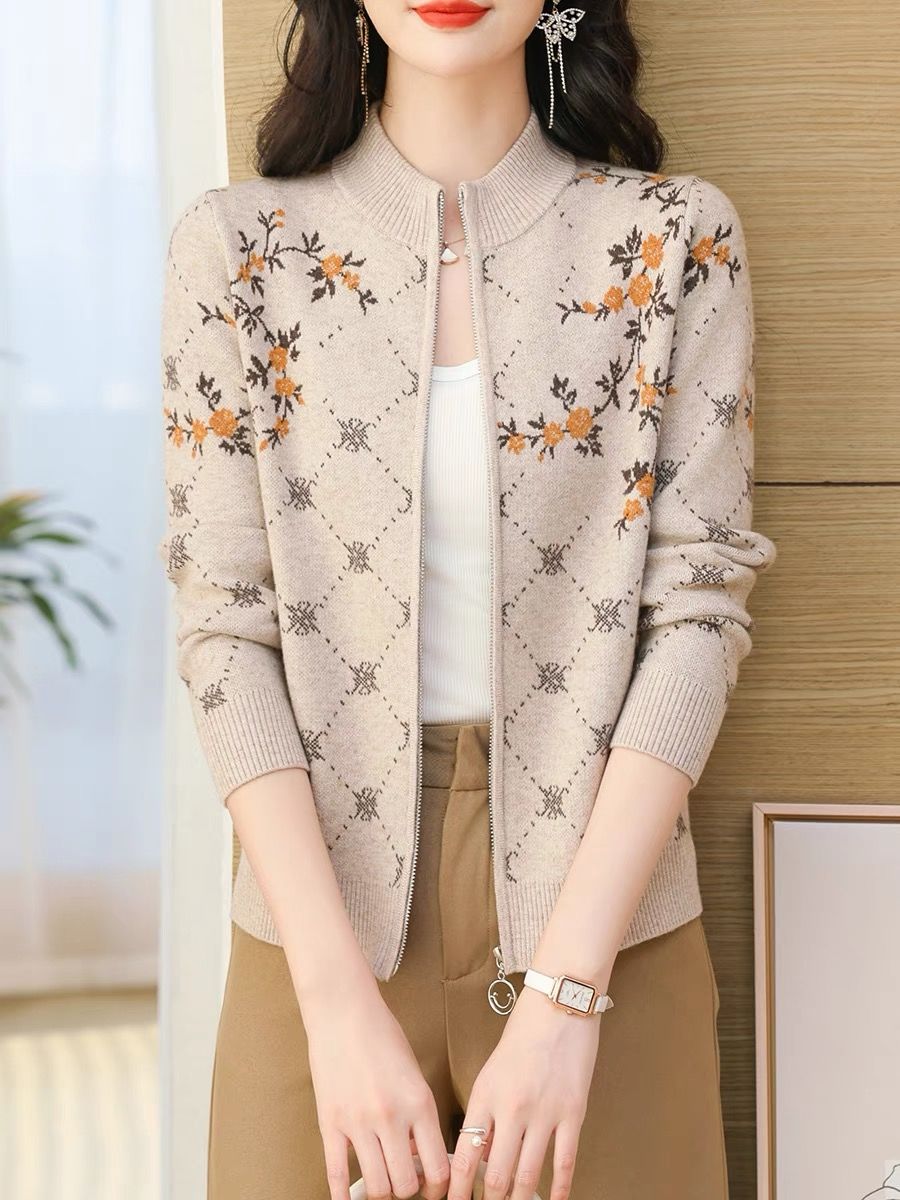 Stylish Jacquard Knit Cardigan for Fall and Winter
