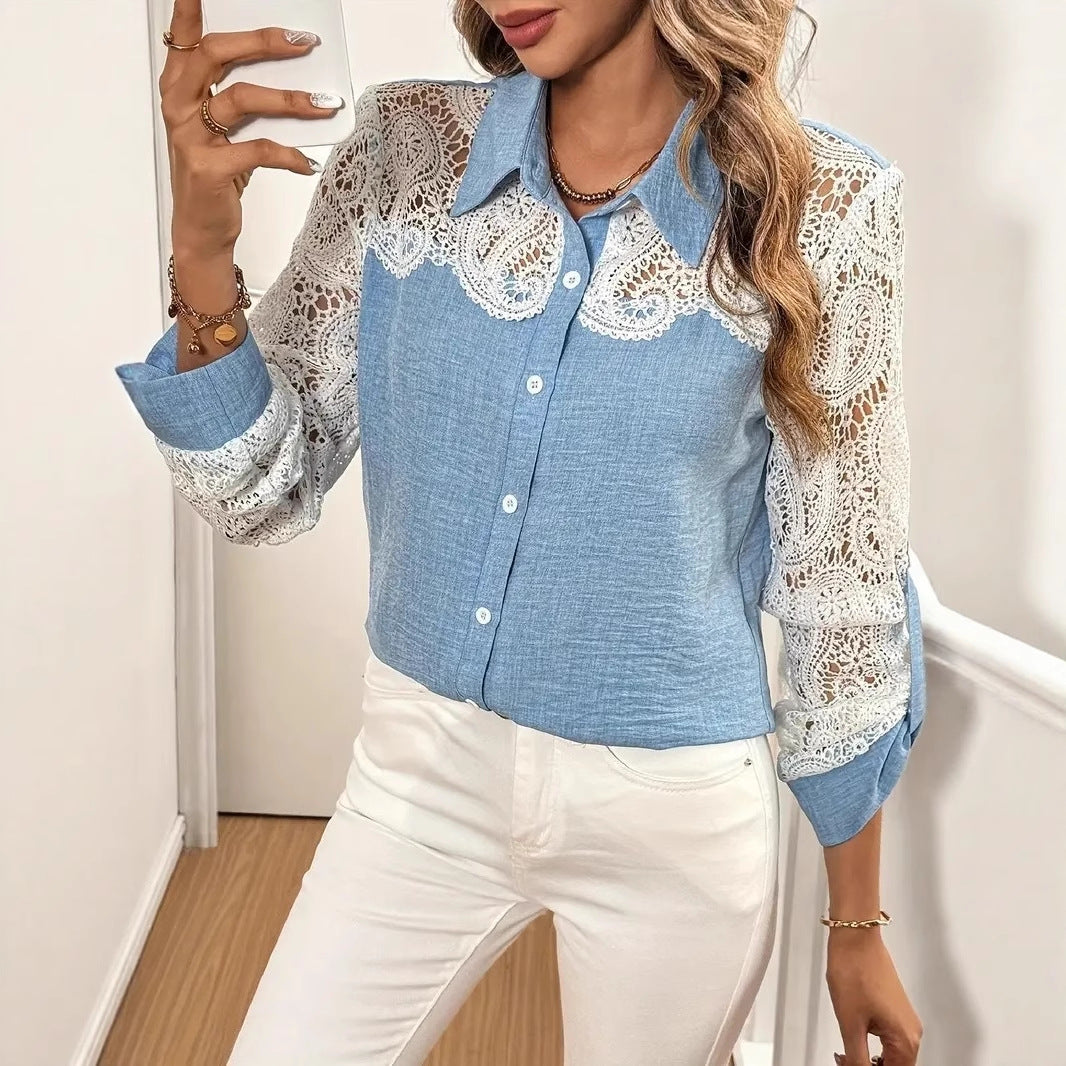 Womens ChicNiche Blouse With A Hollowed-out V-neck Design