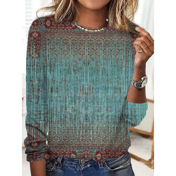 Vintage Printed Loose Round Neck T-Shirt