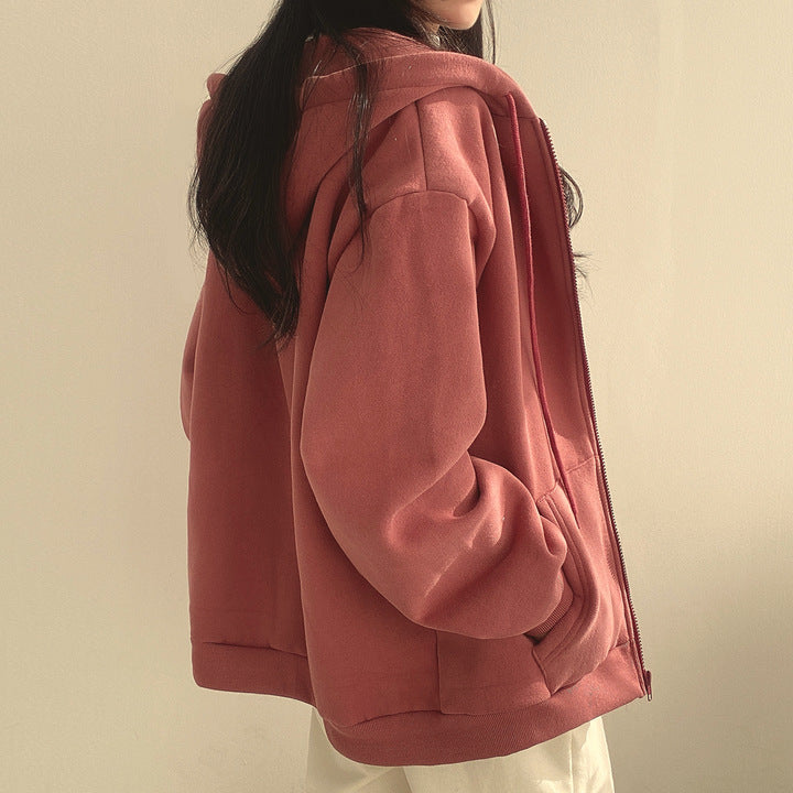 Plush Lined Zip-Up Hooded Sweatshirt Jacket