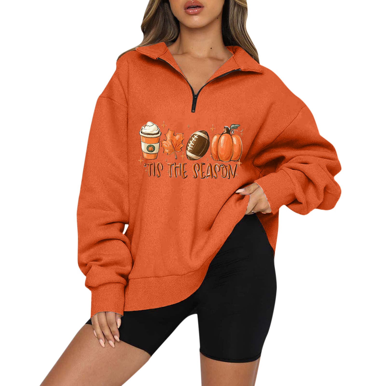 Halloween Pumpkin Print Casual Zipper Sweatshirt