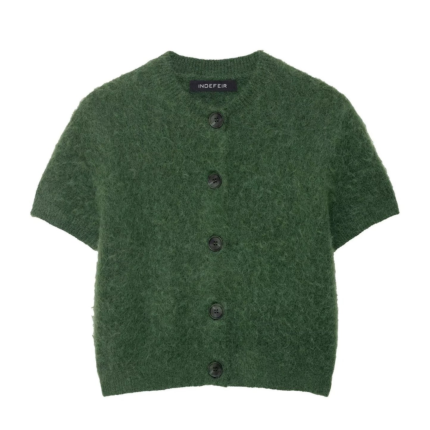 Green Crew‑Neck Knit Top – Short Sleeve, Streetwear Style