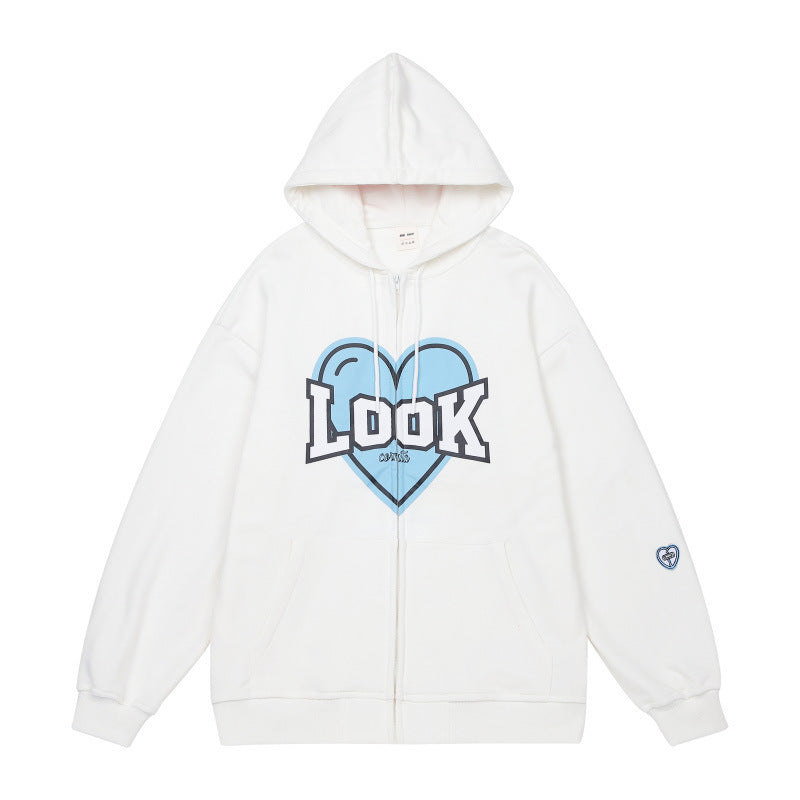 Polyester Fiber Hooded Sweater Students Korean Style Loose Design Couple Coat