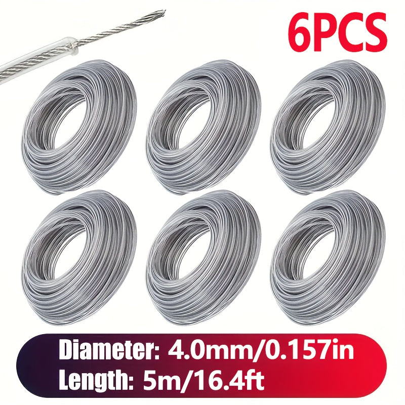 6‑Pack Steel‑Core Nylon Trimmer Line, 196.85 in Total Length, Diameters 2.0‑4.0 mm for High‑Efficiency Lawn Mowing