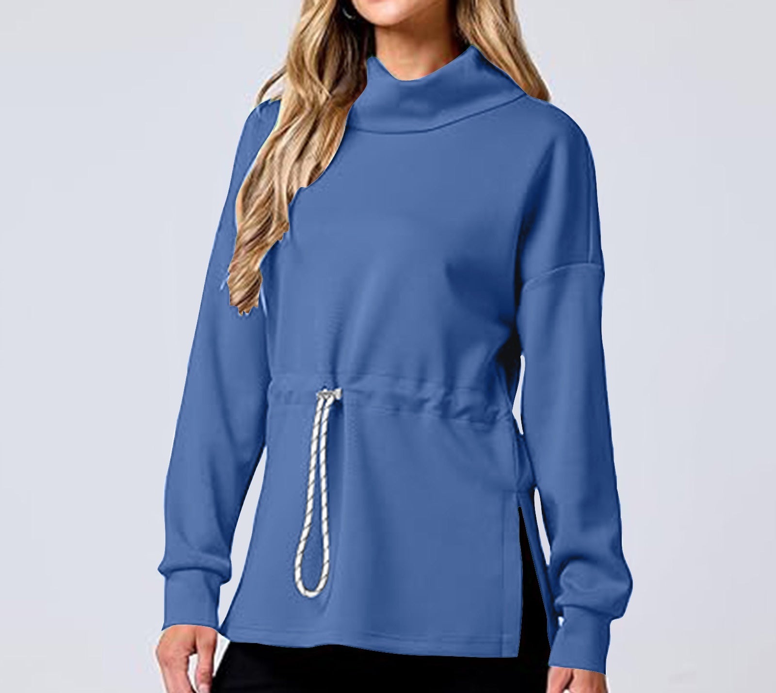 Women's Drawstring Mid-Length Casual Pullover Sweater