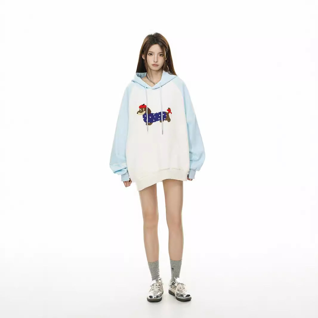 Cozy Embroidered Dog Casual Loose Hoodie