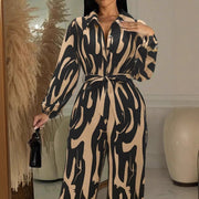 Womens Stylish Wide-leg Jumpsuit With Long Sleeves Floral Print And A Fitted Waist