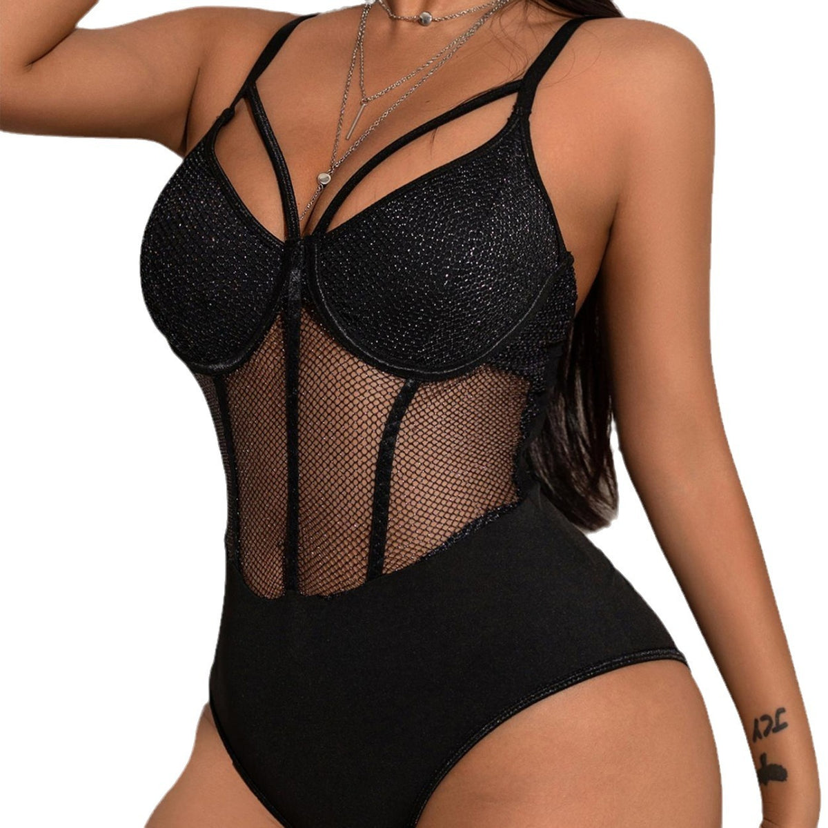 Sleeveless Mesh See-Through Triangle Jumpsuit Romper