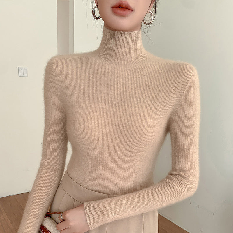 Women's Autumn and Winter Seamless Stand Collar Solid Color Turtleneck Sweater