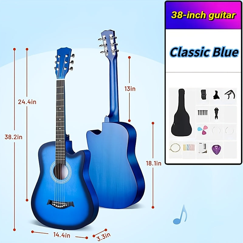 38‑Inch Solid Wood Entry‑Level Acoustic Guitar – Folk Style with Full Accessory Set