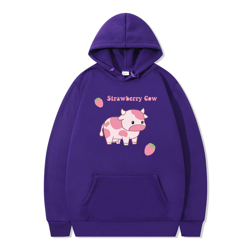 Cozy Strawberry Milk Print Oversized Hoodie