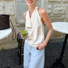 Apricot Sleeveless Halter Top – Slim Fit, Minimalist Chic