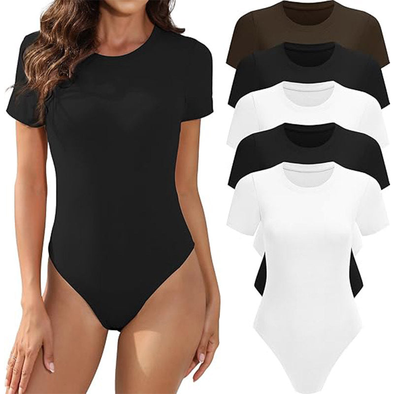 Women's Casual Stretch Crew Neck Basic One-Piece Bodysuit