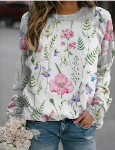 Floral 3D Round Neck Pullover Sweater