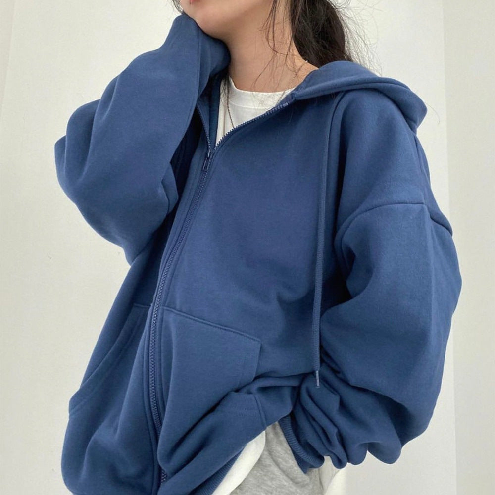 Women's Cozy Long Sleeve Zipper Pocket Hoodie