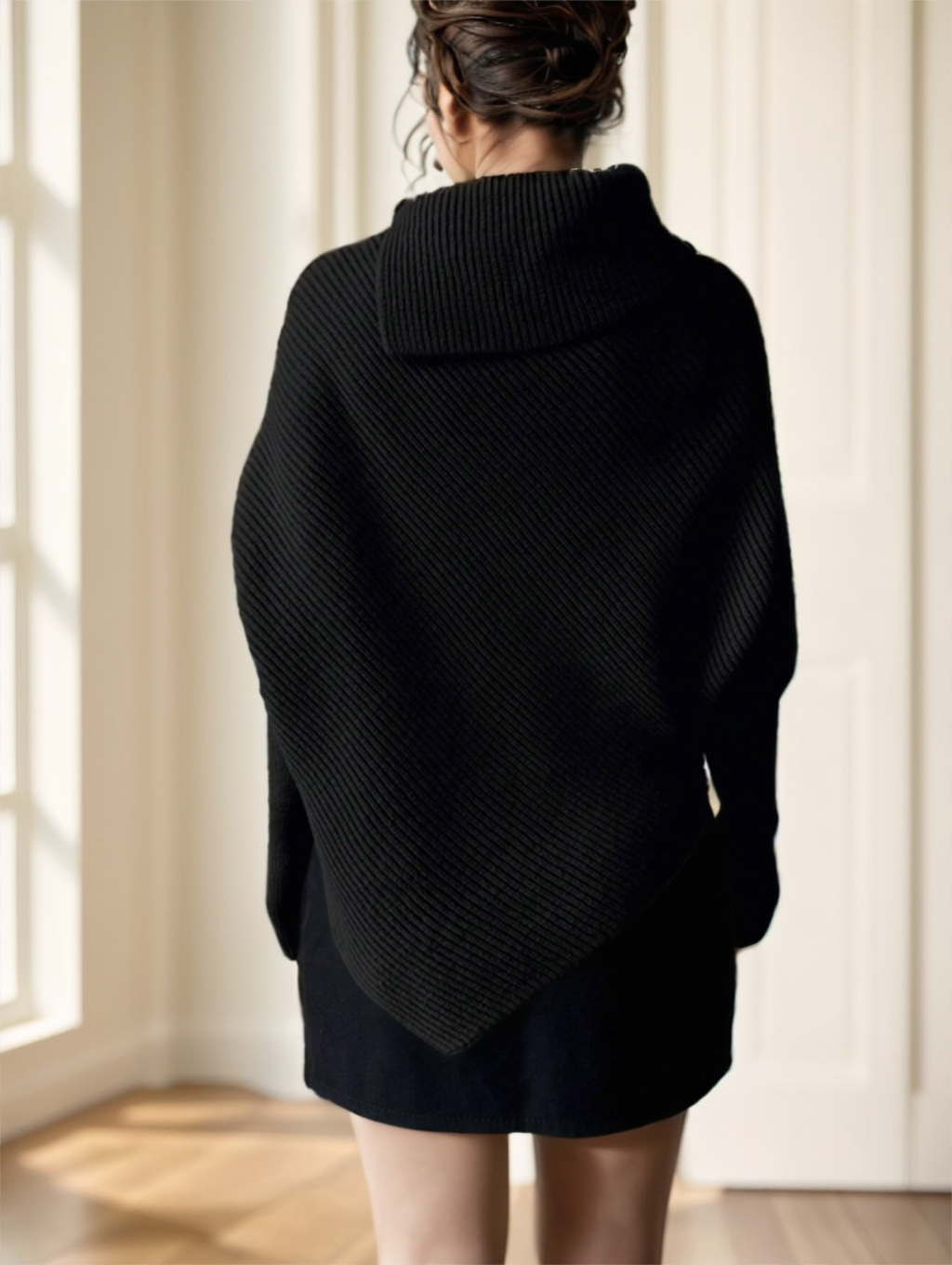 Women's Black Asymmetrical Turtleneck Sweater