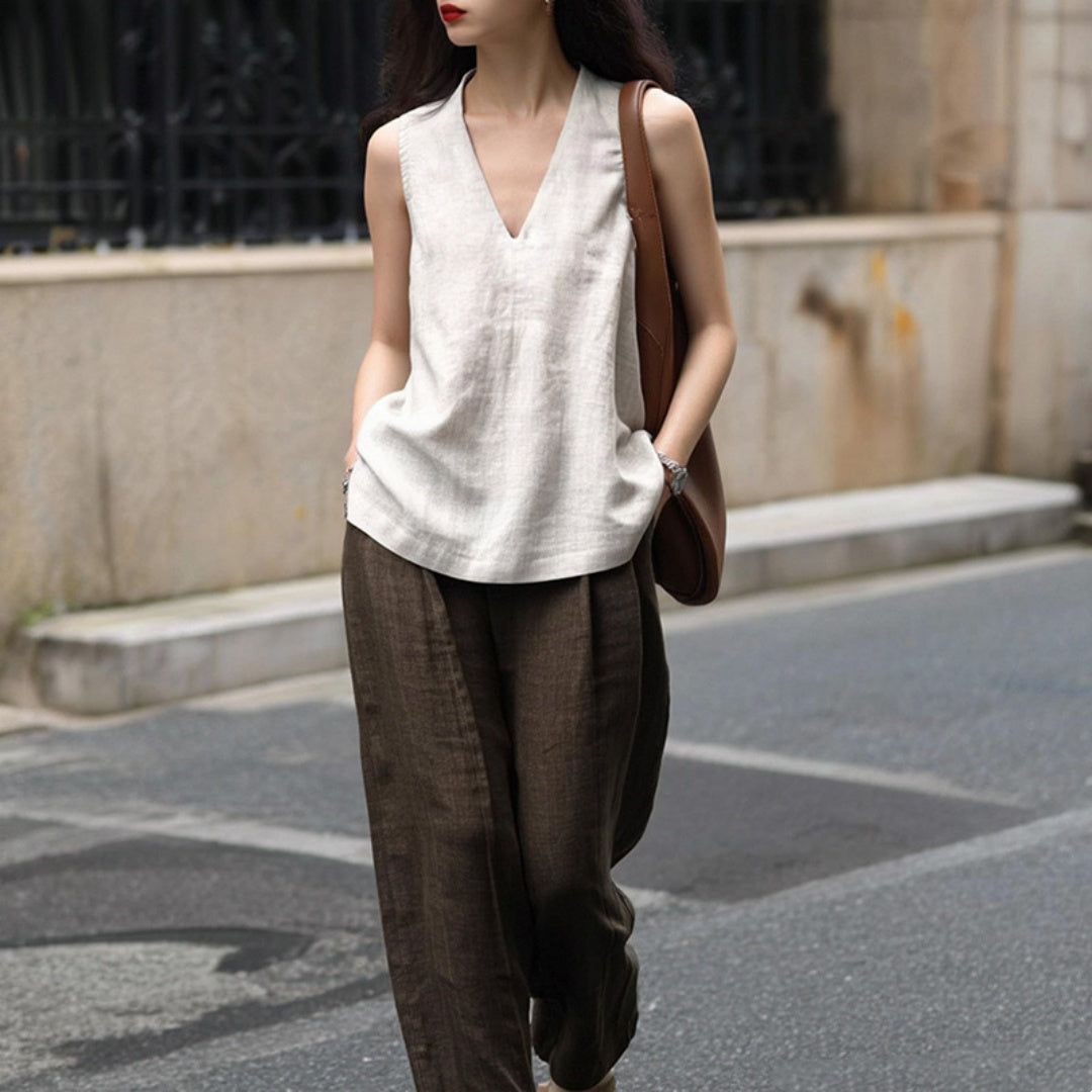 Lightweight Linen Halterneck Vest – Summer Vacation Top