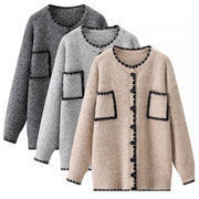 Retro Color-block Cardigan Sweater with Pockets