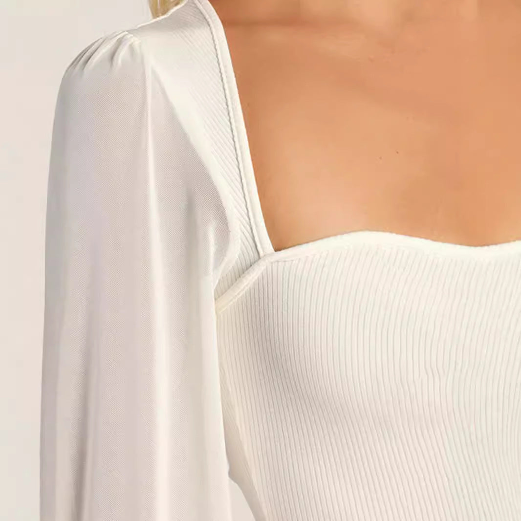 Sexy Fashionable Patchwork Mesh Lantern-Sleeve Jumpsuit For Women