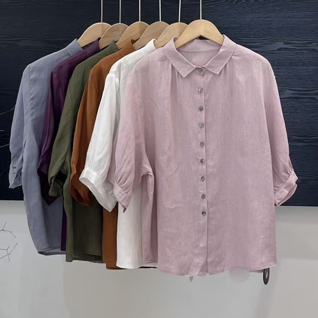Artistic Versatile Breathable Solid Color Linen Women's Shirt