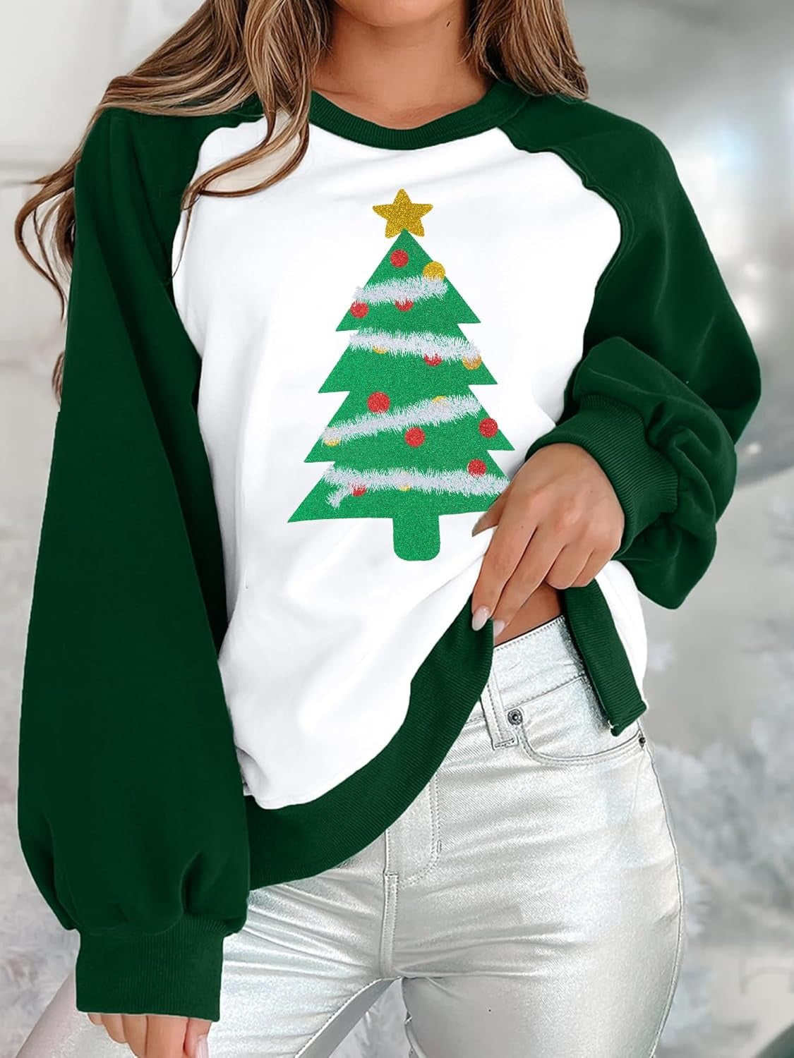Festive Christmas Digital Print Raglan Sleeve Women's Sweater